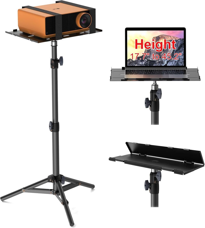 LEORFI Projector Stand Tripod, Laptop Tripod Stand, Foldable Portable Projector Floor Mount, Height Adjustable from 17.7" to 45.2", with Folding Plate, Capacity 22lb, for Outdoor Movies, Home, Office - Image 1